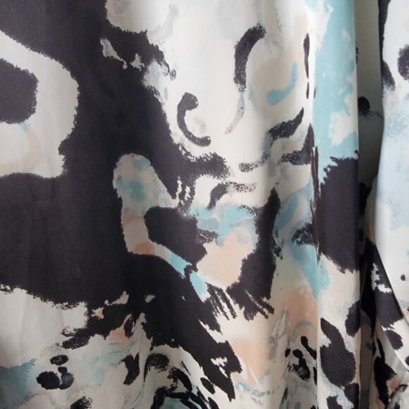 Zara Womens size M Printed Collared Long Sleeve Blouse in Blue Tan - Picture 7 of 8